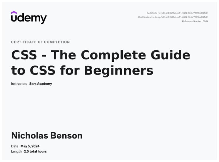 CSS for Beginners — Udemy Certification