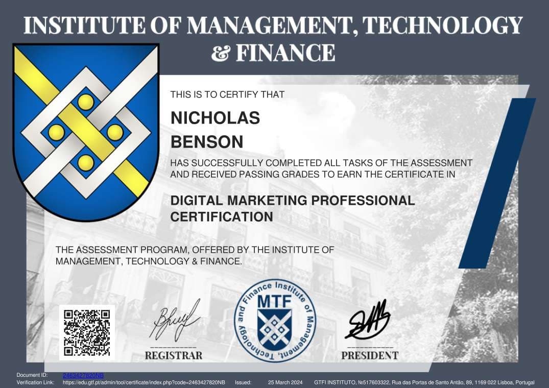 Digital Marketing Professional — Institute of Management, Technology & Finance Certification