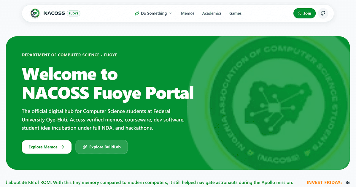 NACOSS FUOYE — Next.js, JavaScript project by Nicholas Benson
